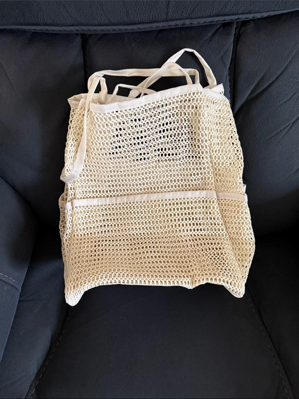 Cream Mesh Tote Bag with Shoulder Straps